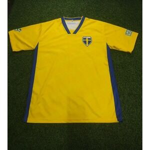 VTG Sverige Swedish National Team Soccer Jersey Mens Medium Yellow Blue V Neck